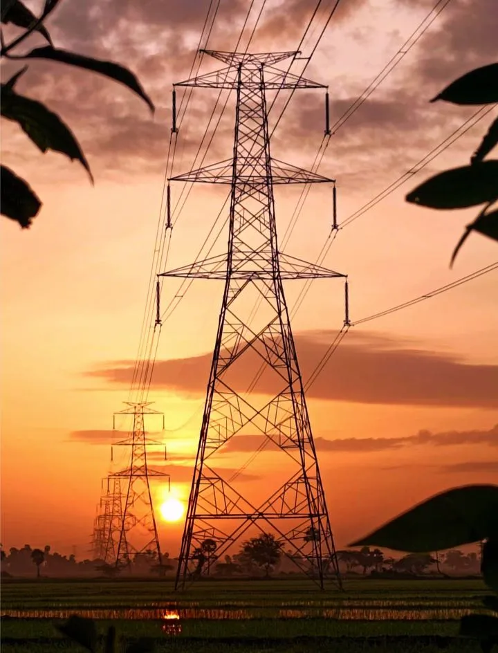 power lines at sunset