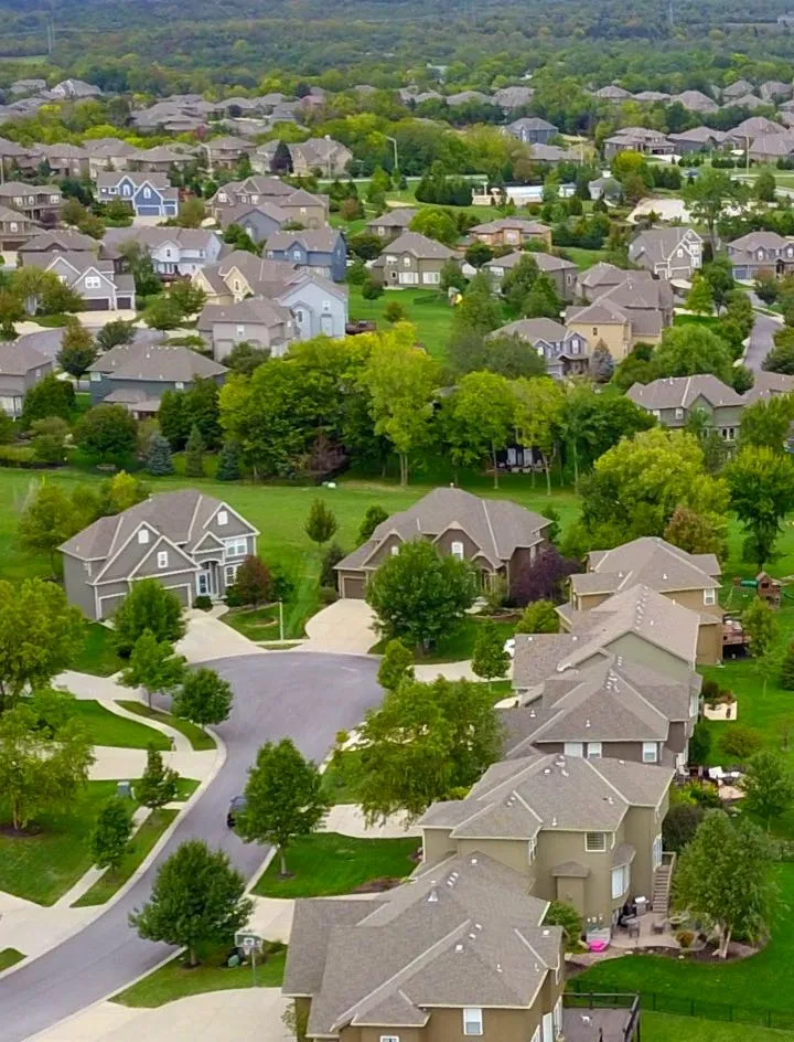 aerial view of suburban neighborhood