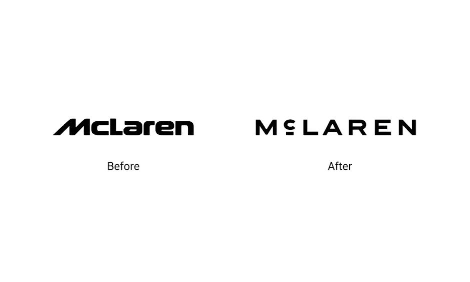 McLaren's previous wordmark next to the new all-caps wordmark
