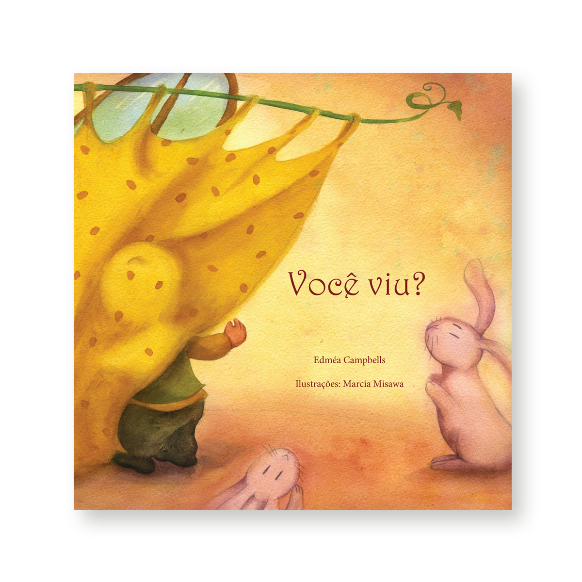 Book cover with watercolor background featuring a bare tree branch and the title 'Saudade de caqui' by Marcia Misawa.