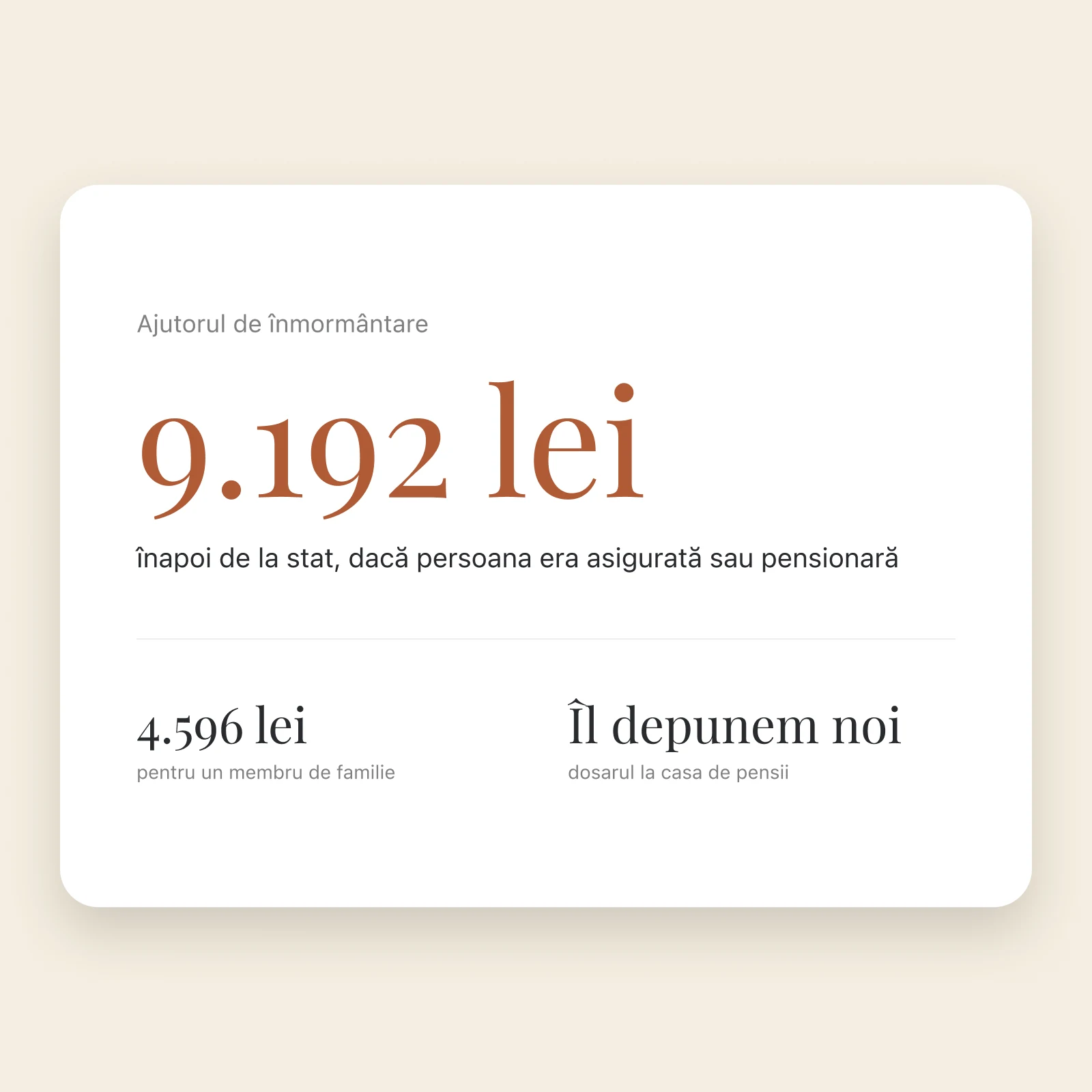 Ajutorul de înmormântare în 2026 este de 9.192 de lei, plătit în trei zile lucrătoare