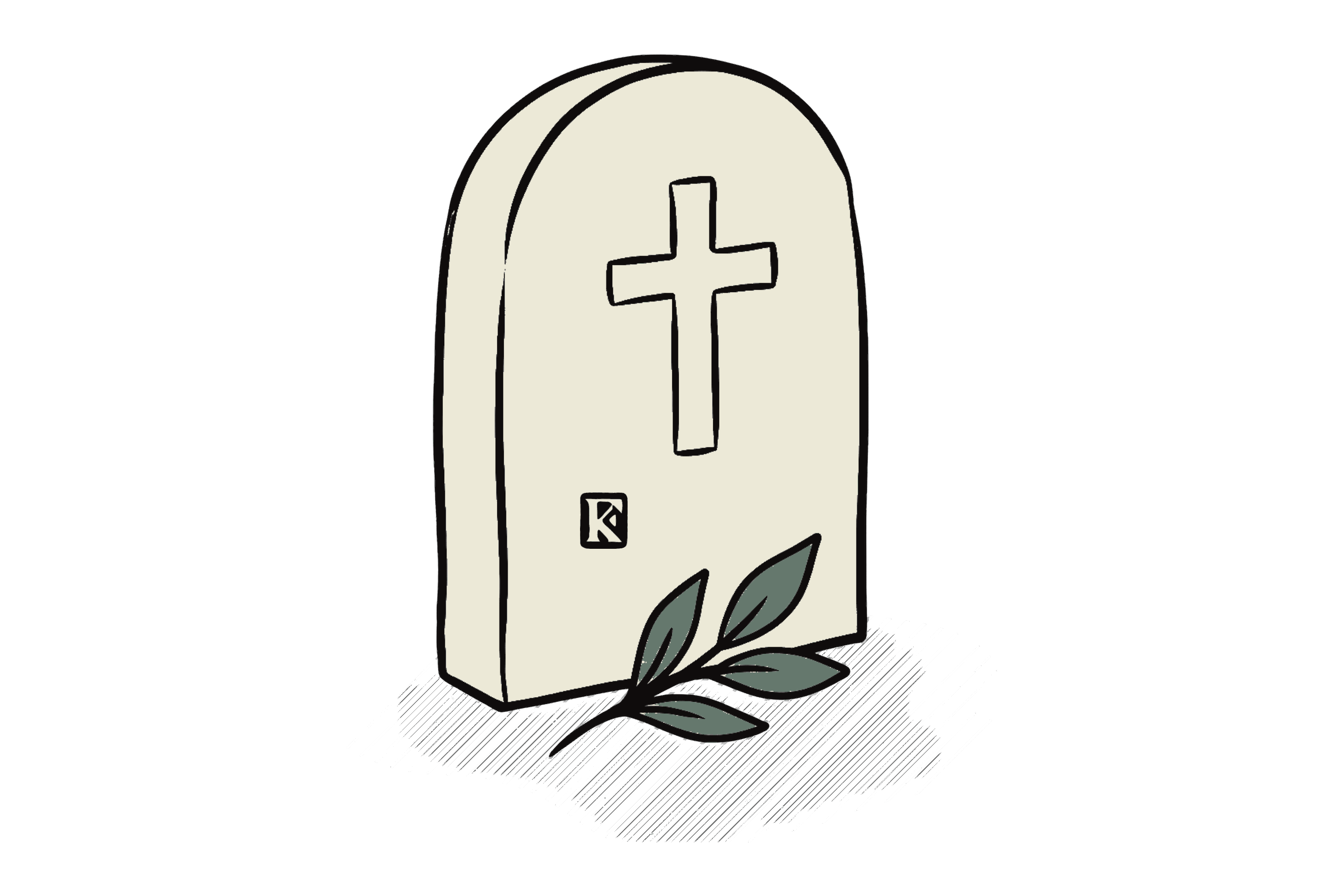 Ilustrație cu o piatră funerară și flori, servicii funerare complete