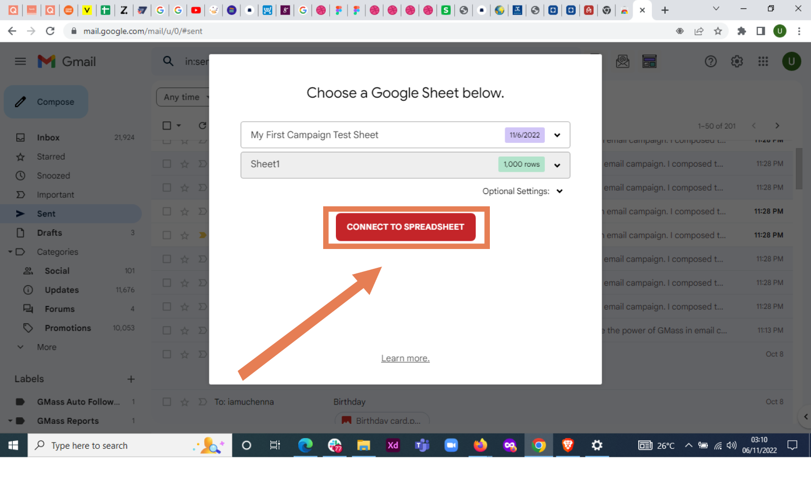 Connect a Spreadsheet to gmass for data synchronization