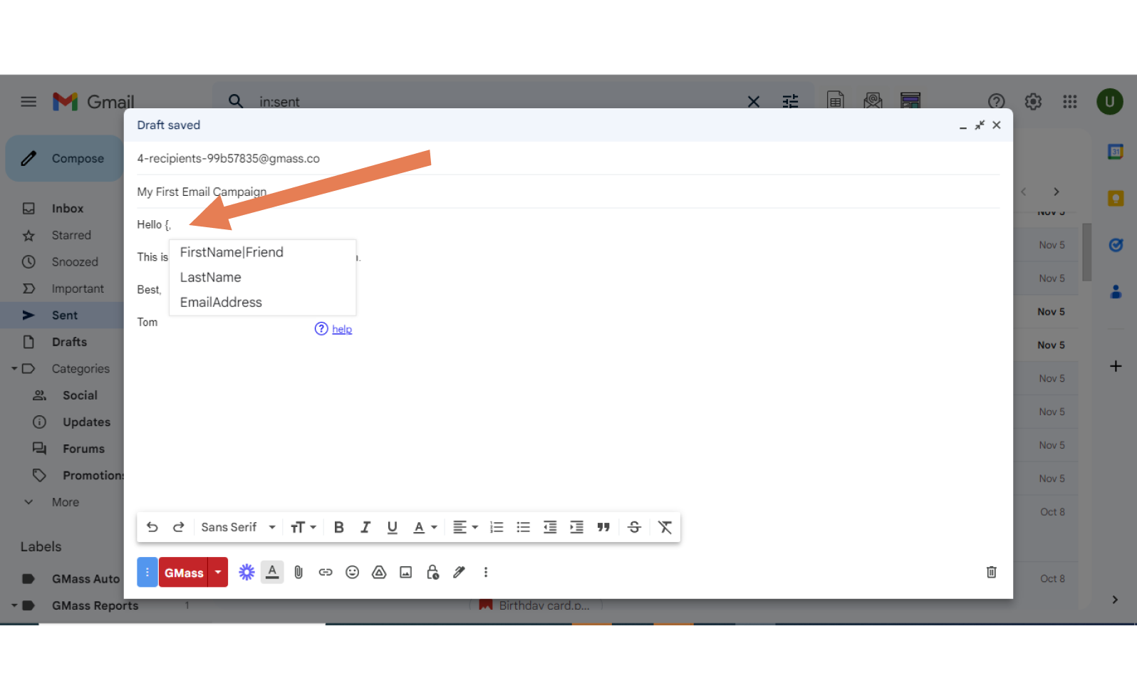 Add mail merge personalization to your gmass campaign