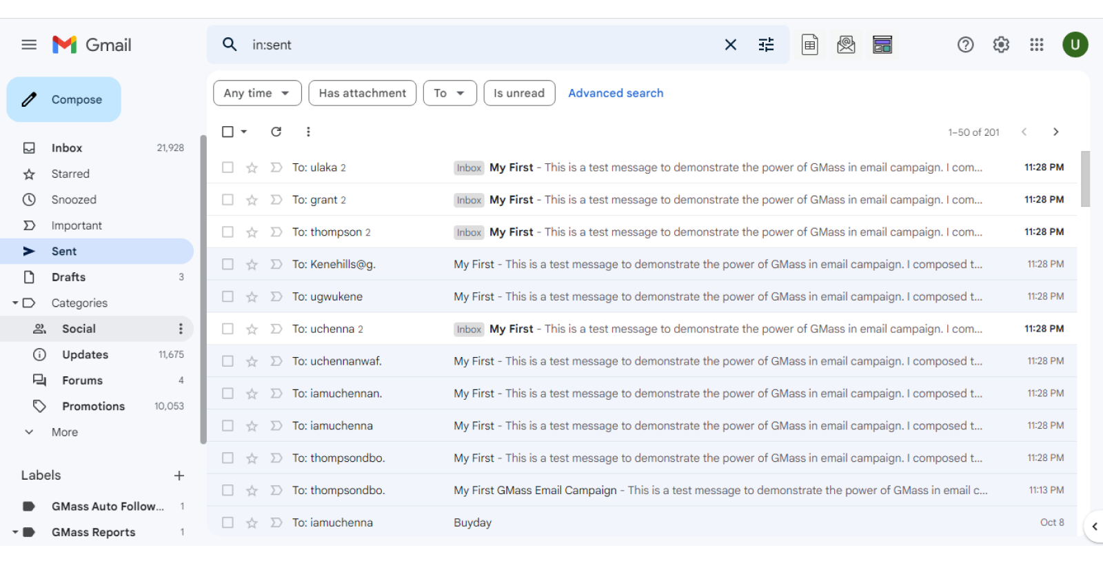 check the emails sent with gmass from "sent" folder on your google account