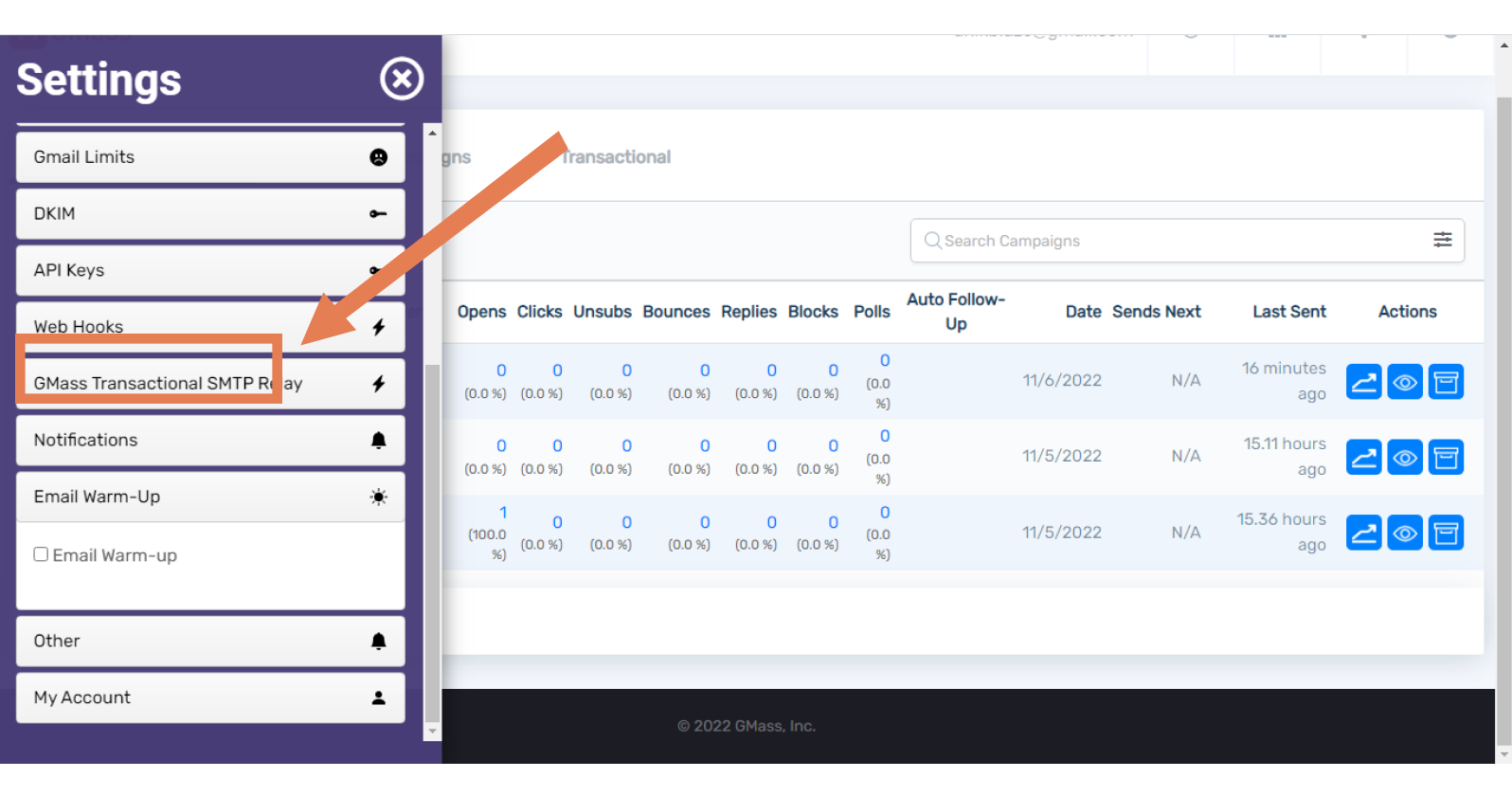 SMTP relay features on Gmass