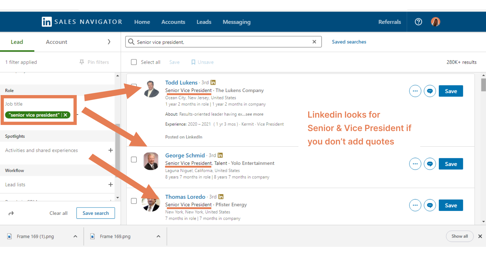 Use quotation for boolean search on sales navigator