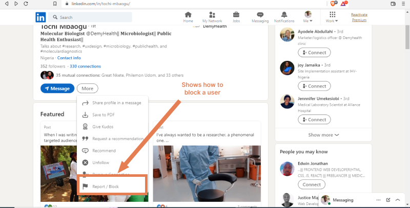 block a linkedin user from LinkedIn