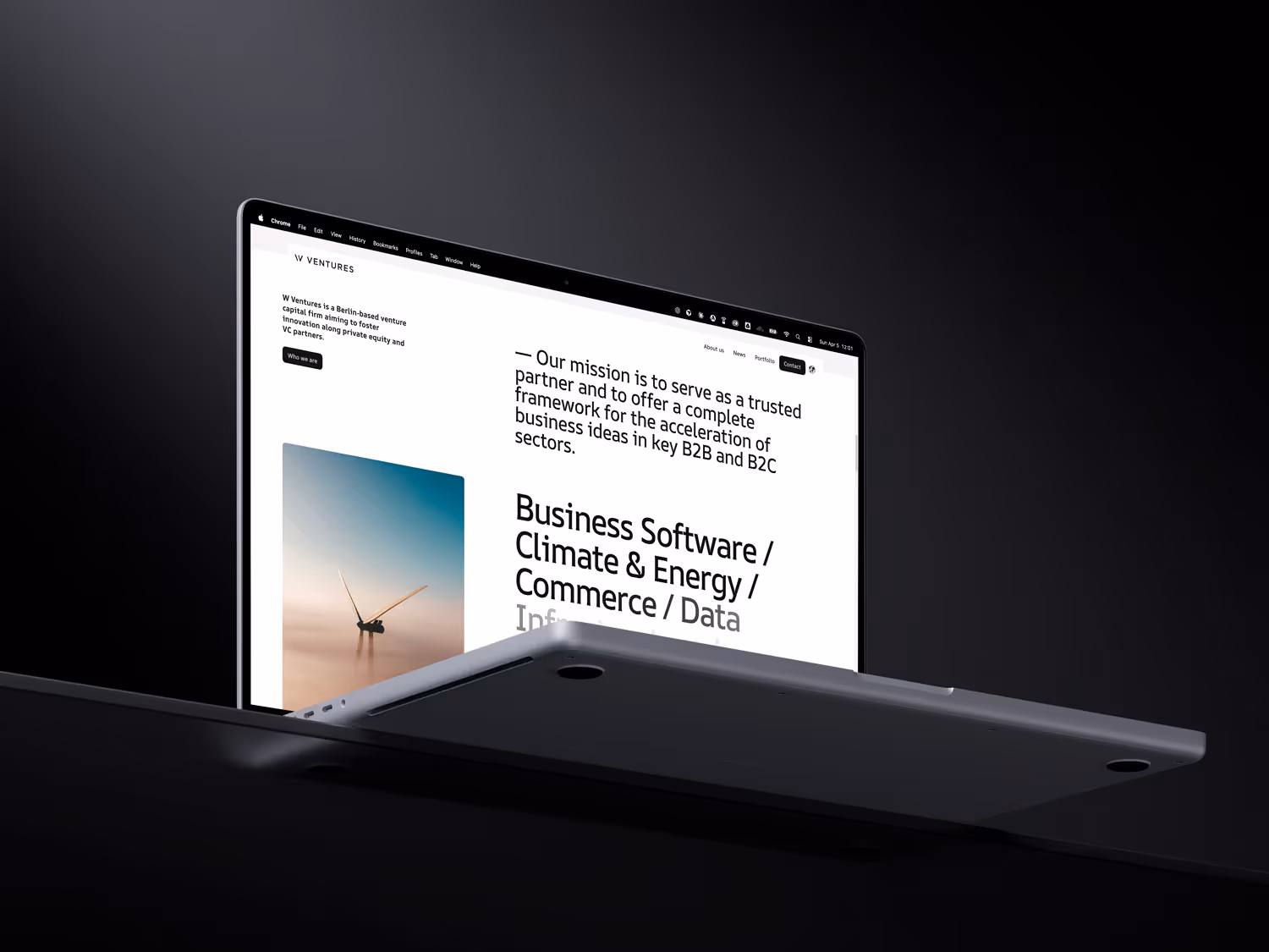 laptop mockup of wventures services section