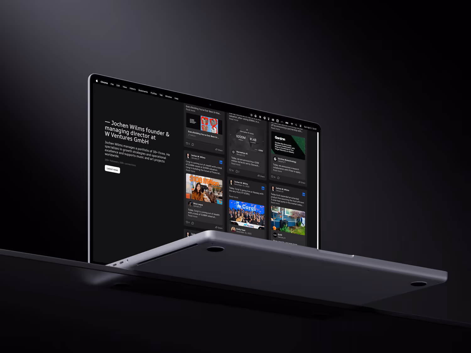 wventures desktop mockup of news section