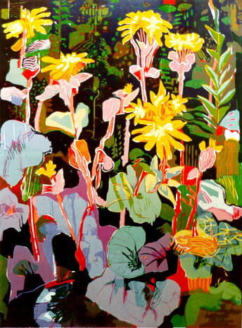 Vincent van Ojen, Still Life with Irises, 1992, Woodcut