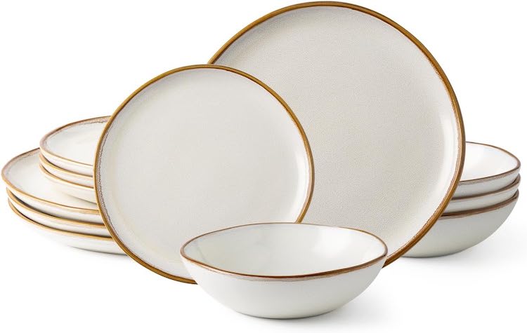AmorArc - Ceramic Dinnerware (12 Piece, 4 Settings)