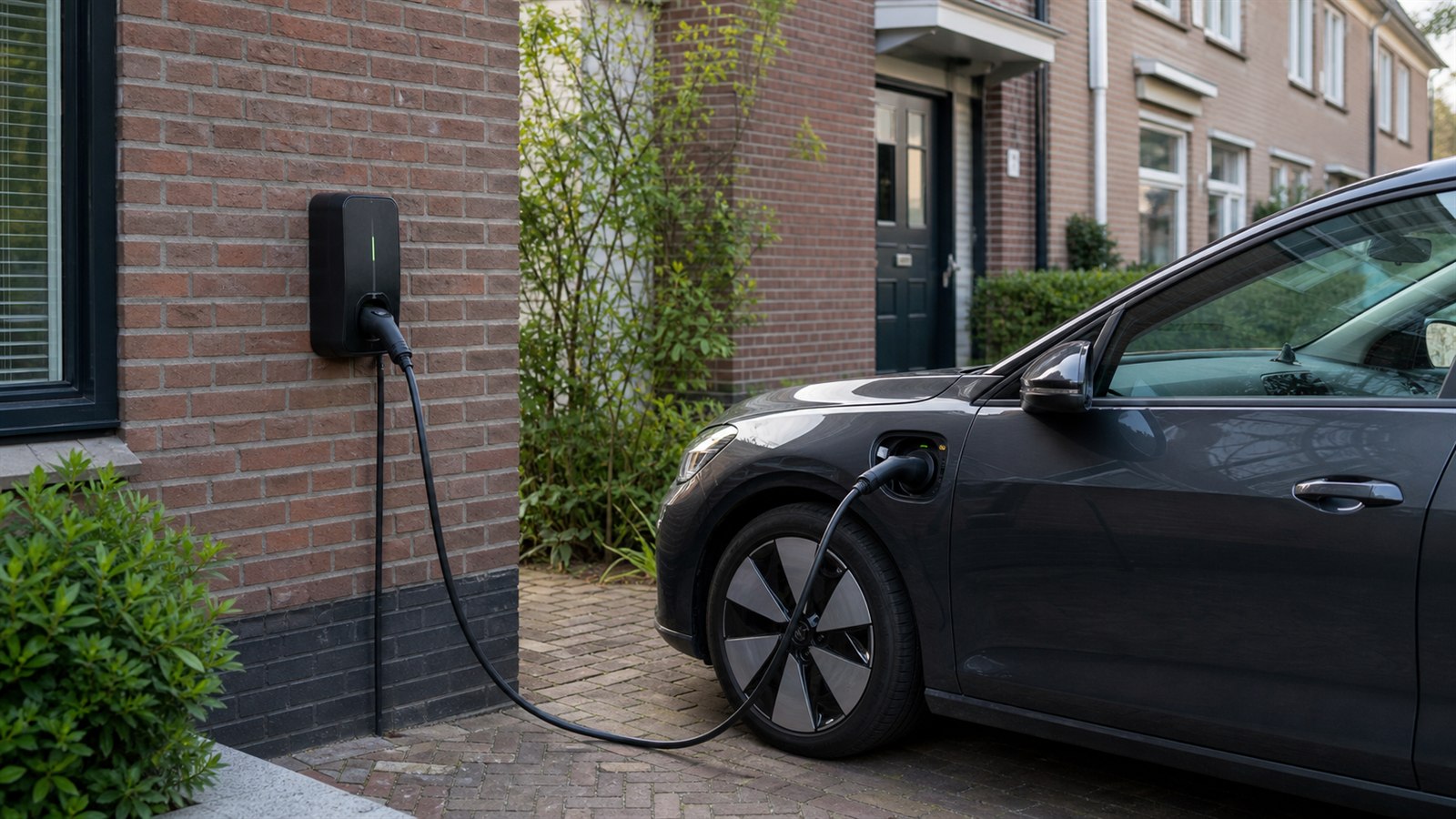 Elektrische auto die thuis slim wordt geladen met een laadpaal