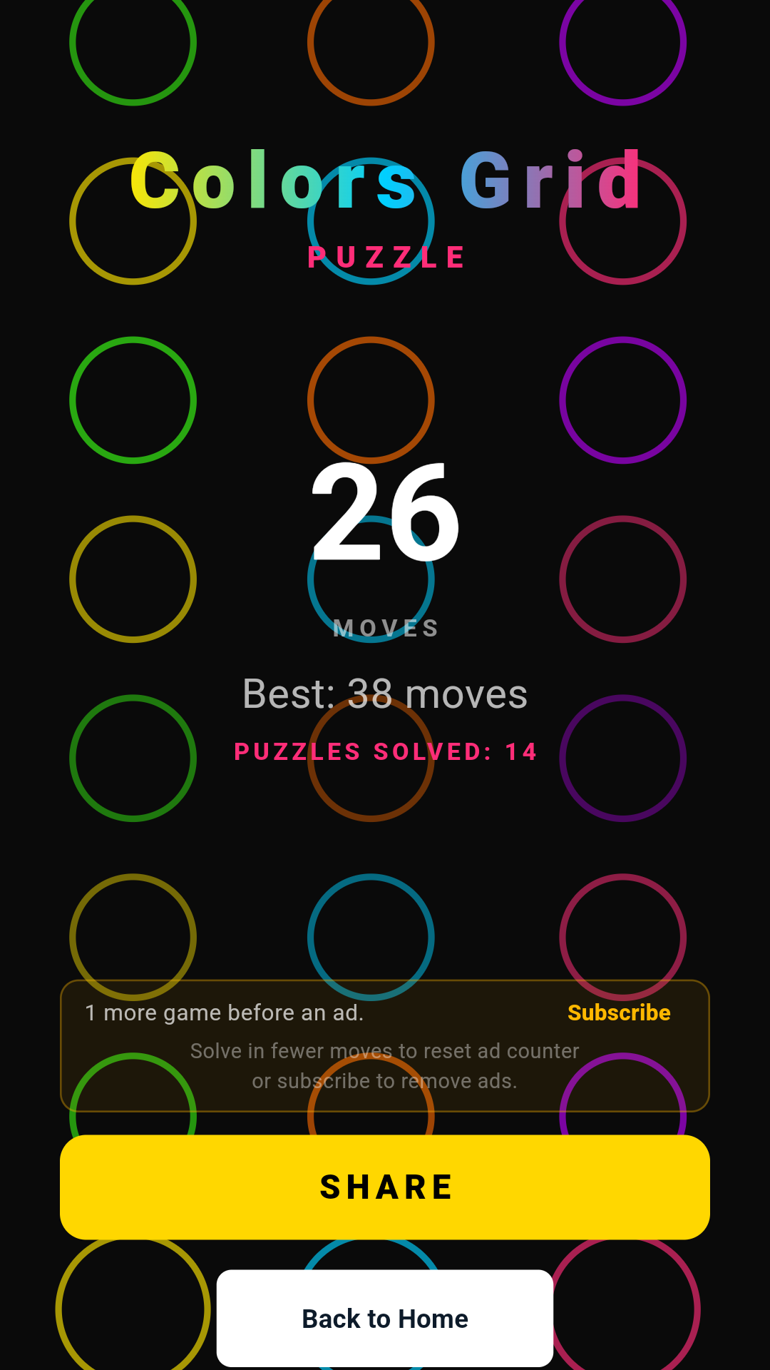 Puzzle game over screen