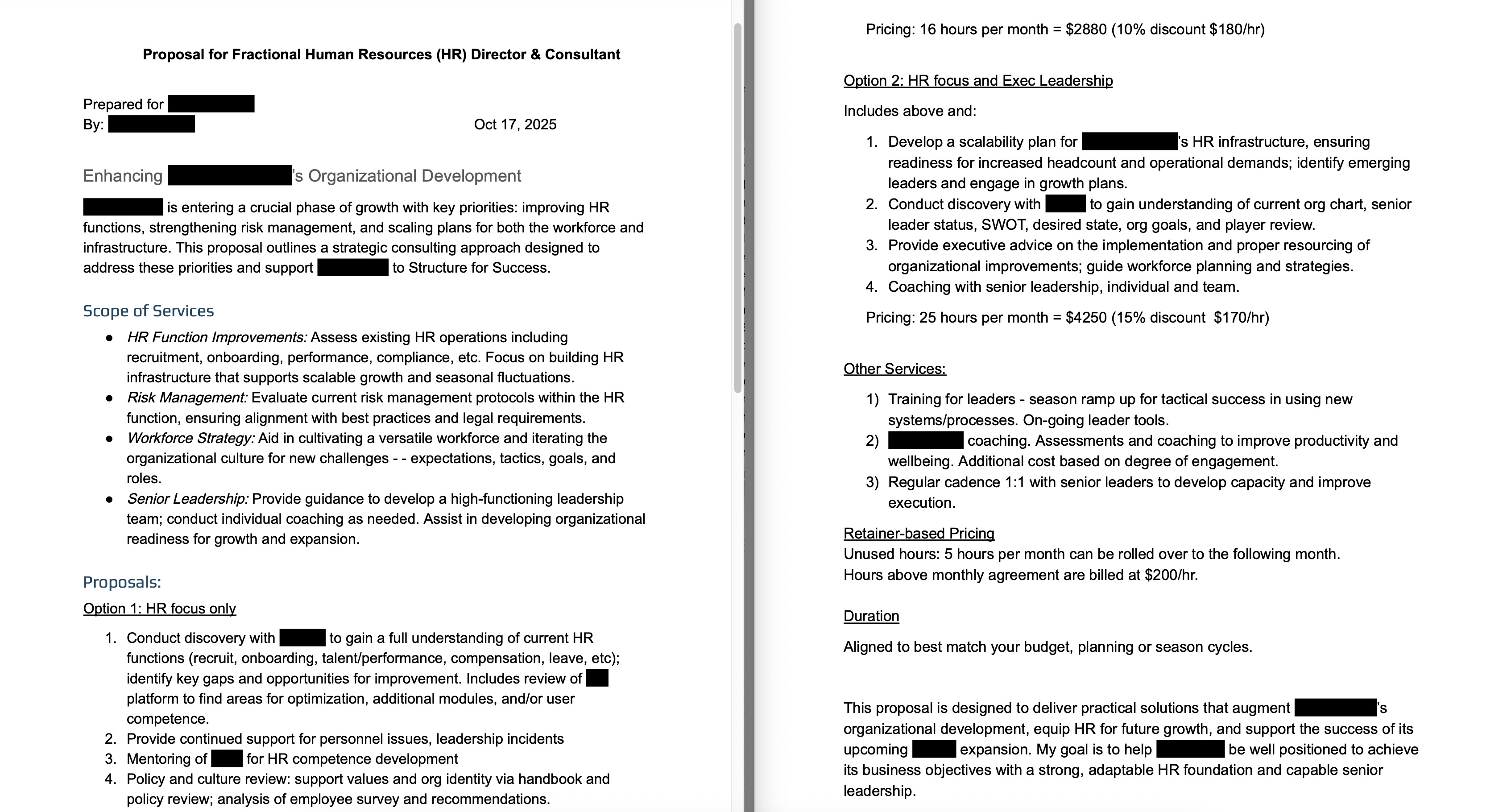 Example proposal for fractional work