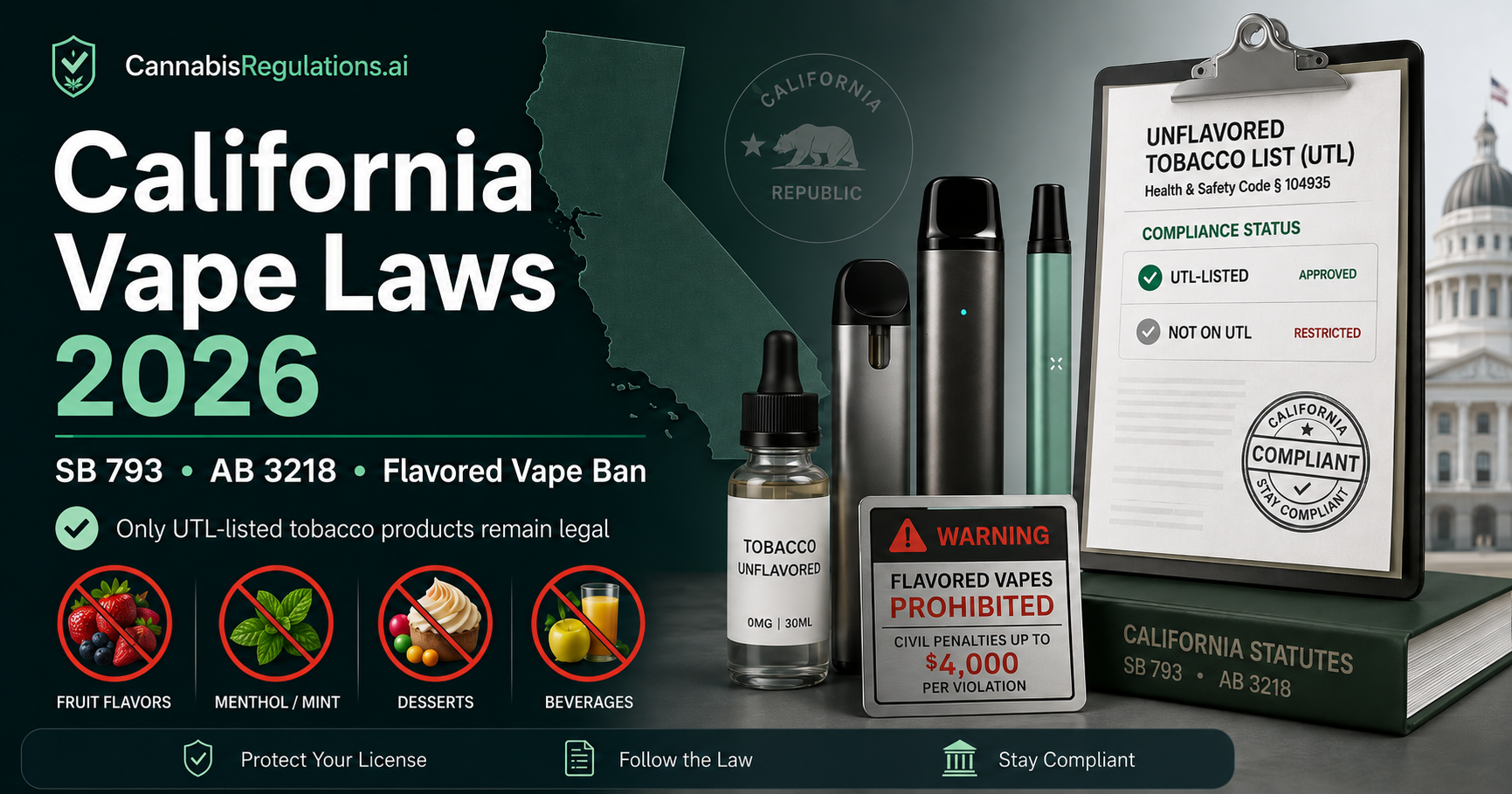 California Vape Laws in 2026: SB 793, AB 3218 & the Unflavored Tobacco List
