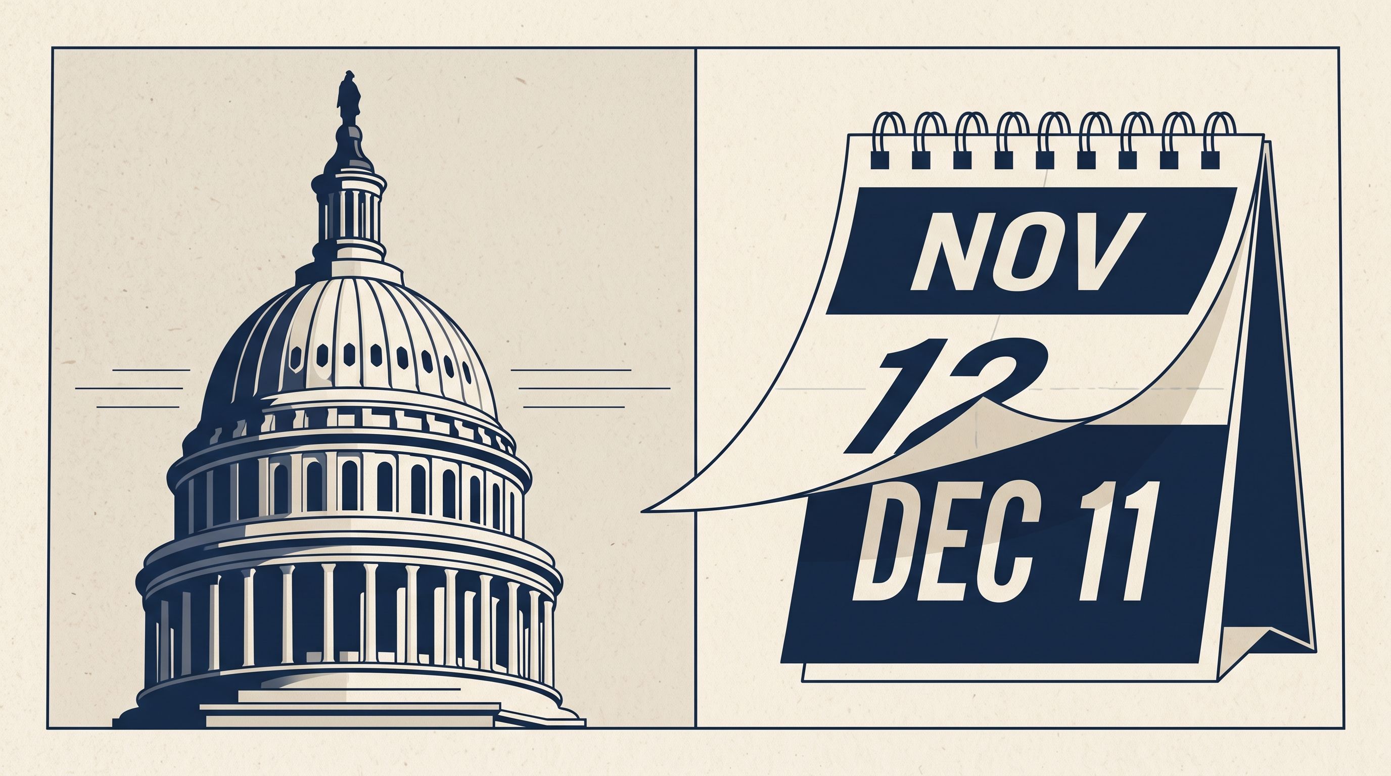 Calendar moving from November 12 to December 11 in front of the US Capitol