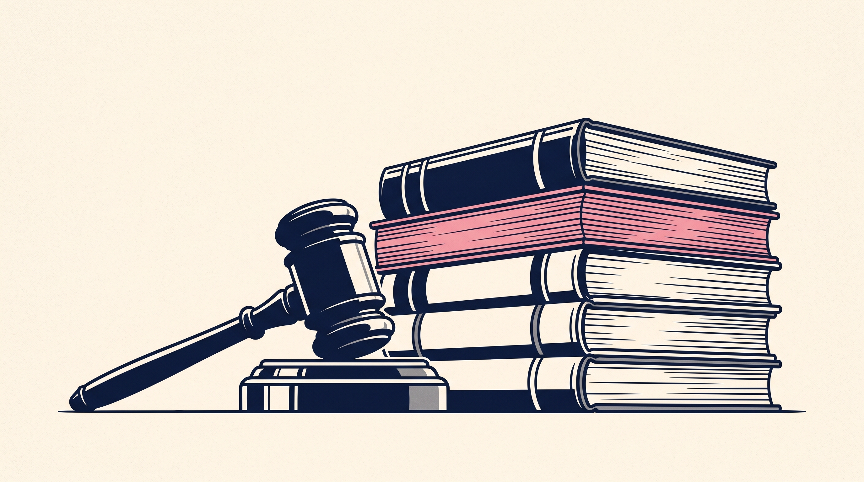 Illustration of a gavel beside bound federal documents