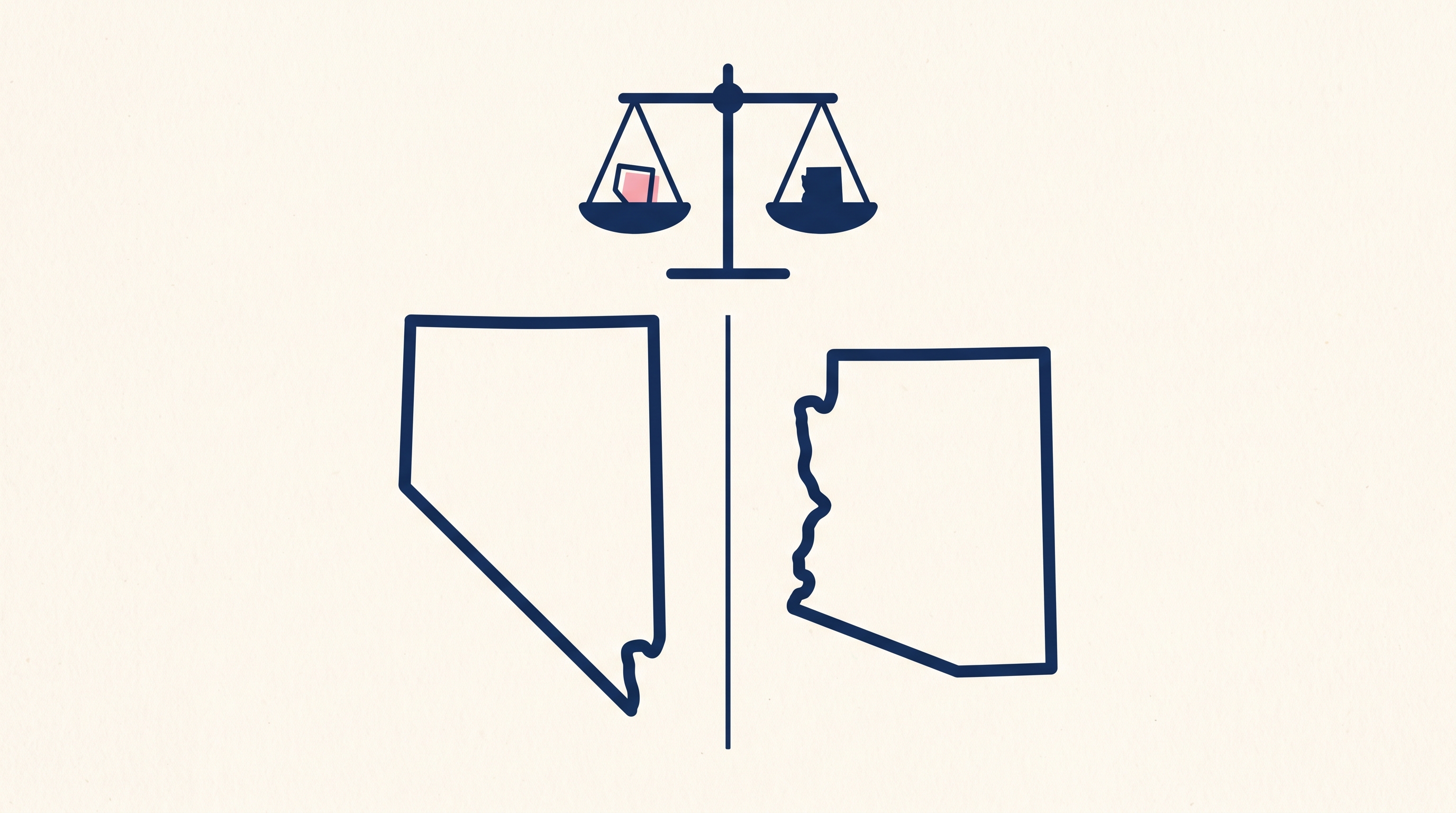 Illustration of two state outlines under a set of scales