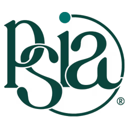 Logotipo da PSIA em verde escuro com letras estilizadas dentro de um círculo.