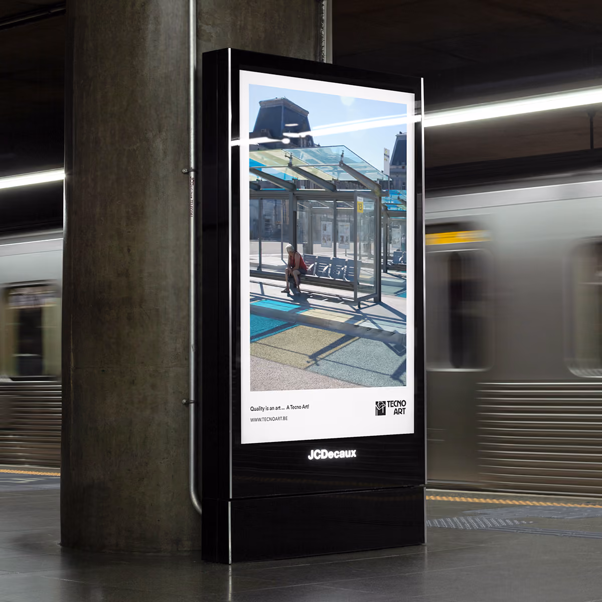 Tecno Art abribus visual design bushaltes station Oostende - Branding by SIX agency