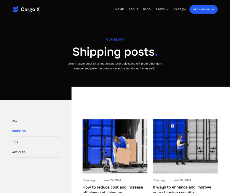 Blog Category Page - Cargo X Webflow Template