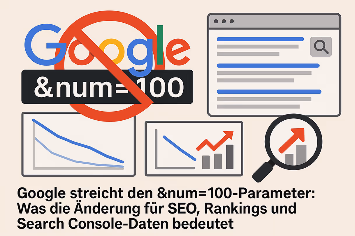 Infografik zur Abschaffung des Google-Parameters &num=100 und den Folgen für SEO und Rankings