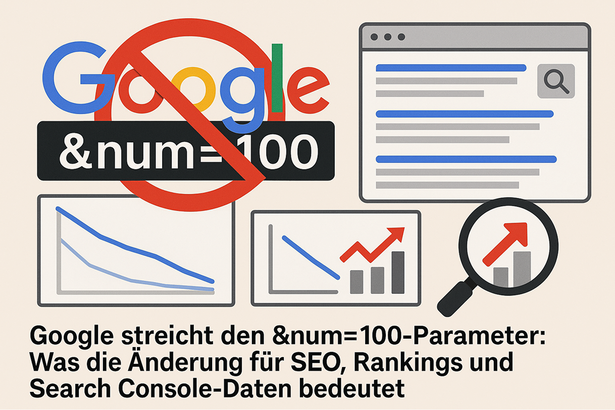Infographic on the abolition of Google's &num=100 parameter and the consequences for SEO and rankings