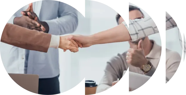 Closeup of business hands shaking, representing successful work meriting positive review of Nimble services