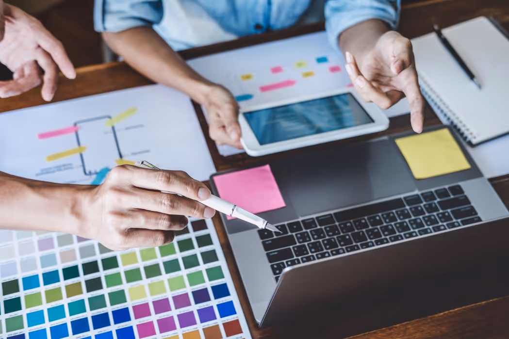 Creative team designing website