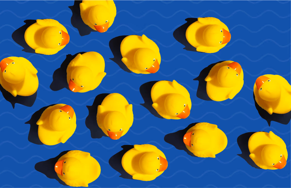 rubber ducks simulating a river float