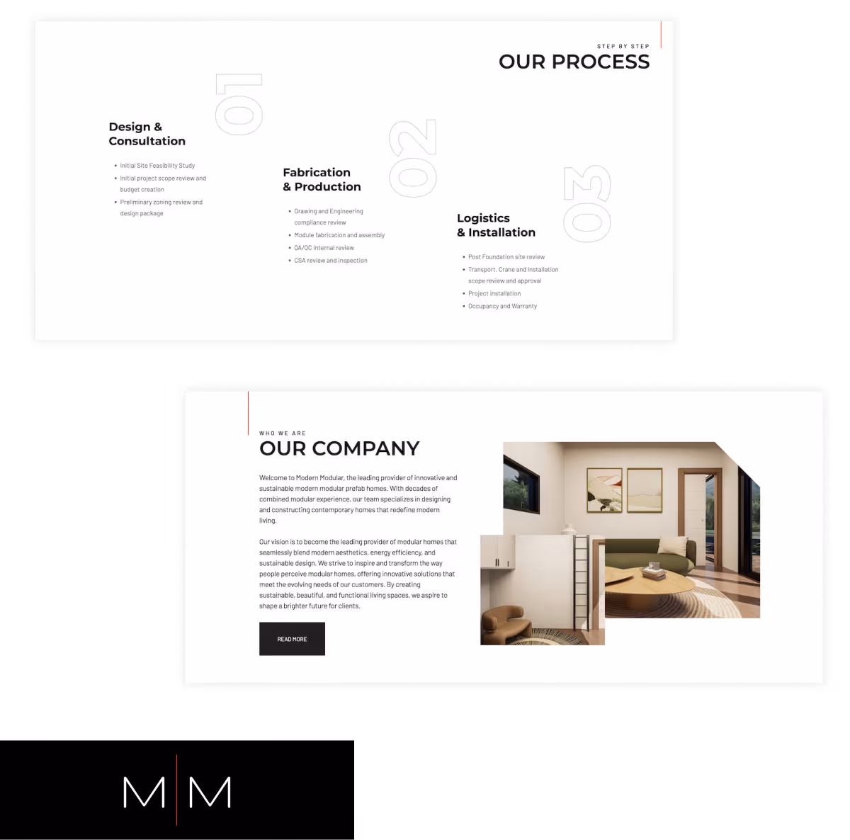 creative design samples from Nimble Digital's work for Modern Modular