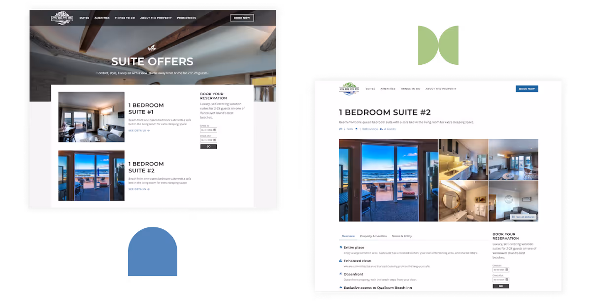 creative design samples from Nimble Digital's work for Qualicum Beach Ocean Suites