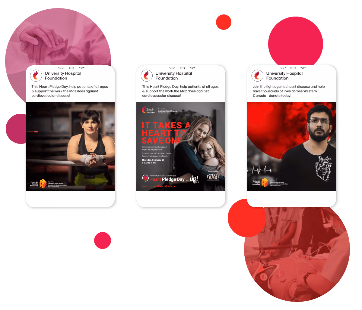 creative design samples from Nimble Digital's work for University Hospital Foundation