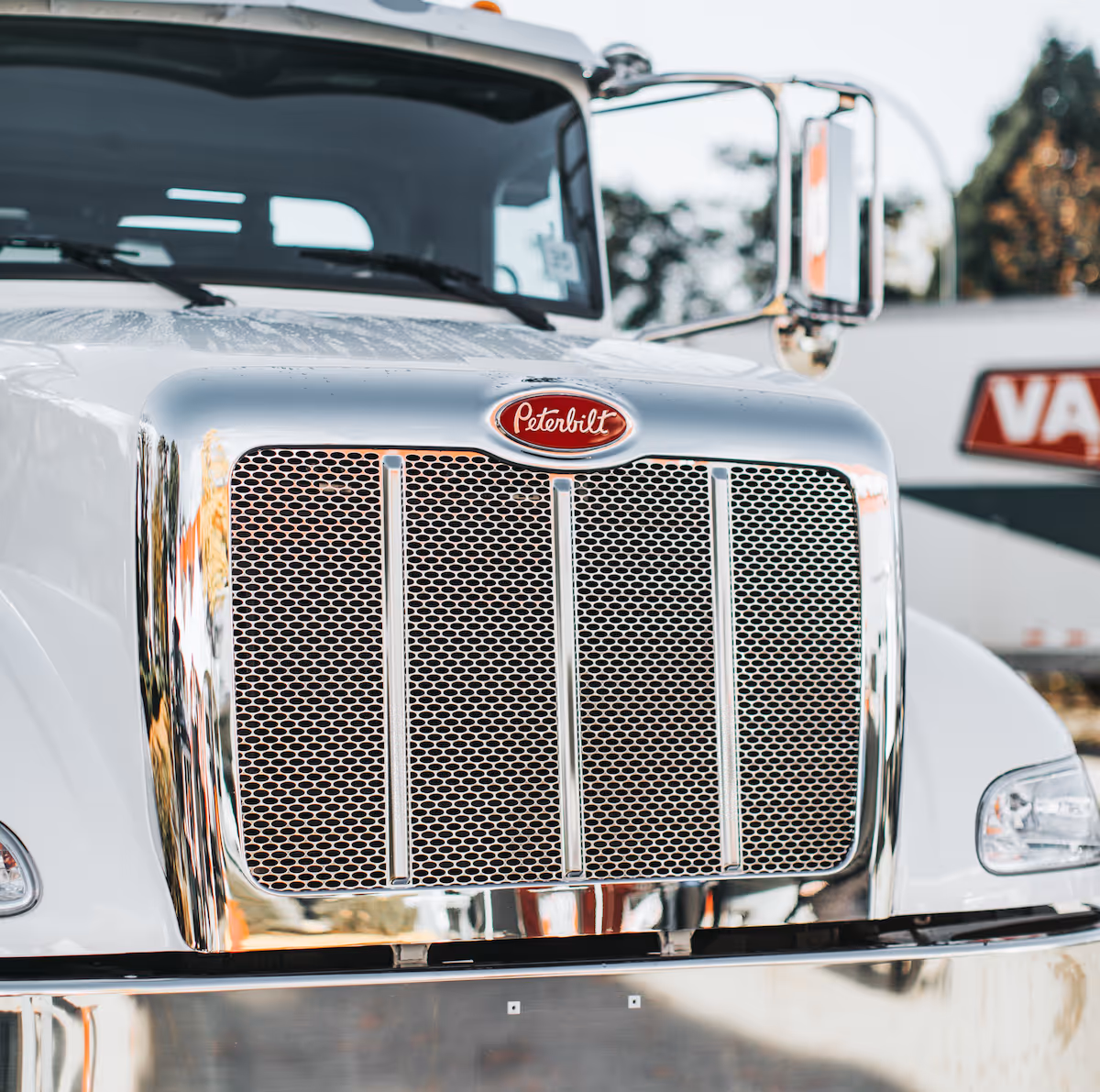 closeup of a Peterbilt truck