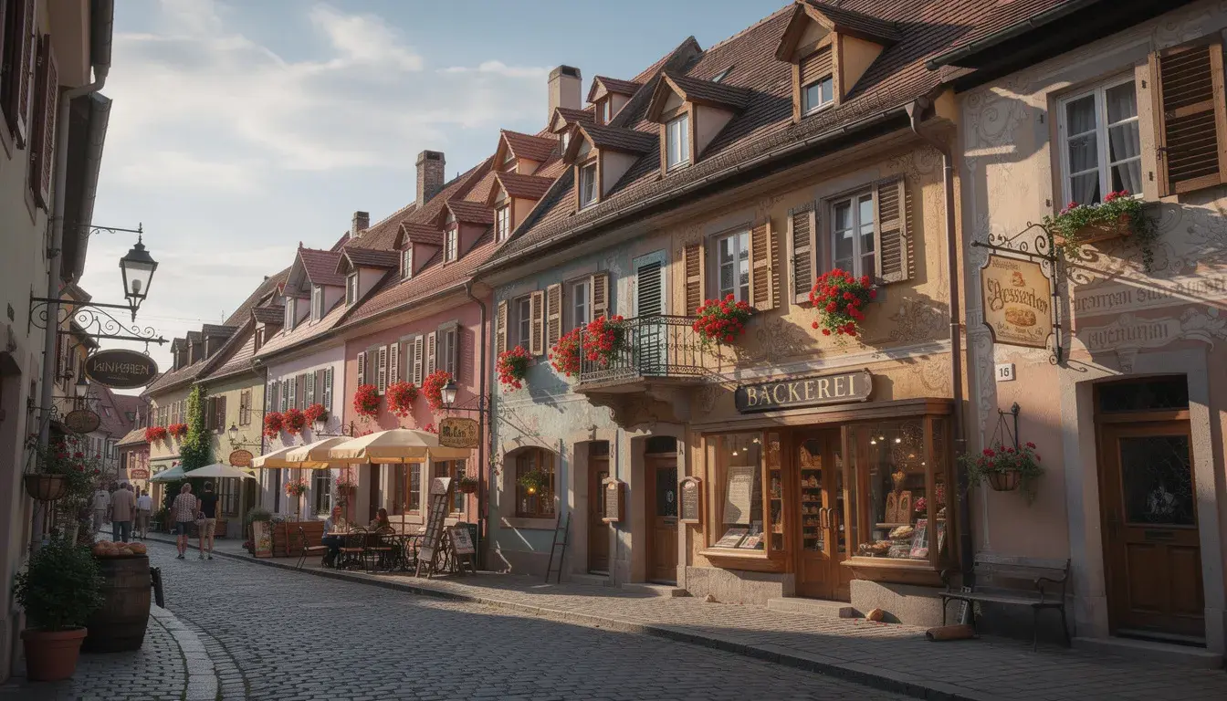 Die historische Altstadt zeigt traditionelle Gebäude mit kunstvollen Fassaden und engen Gassen. In dieser malerischen Umgebung könnten Balkon-Solaranlagen installiert werden, um umweltfreundlichen Solarstrom zu erzeugen und die Stromkosten zu senken.