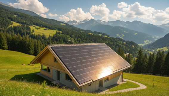 Moderne Photovoltaikanlage auf dem Dach eines Einfamilienhauses in der Schweiz