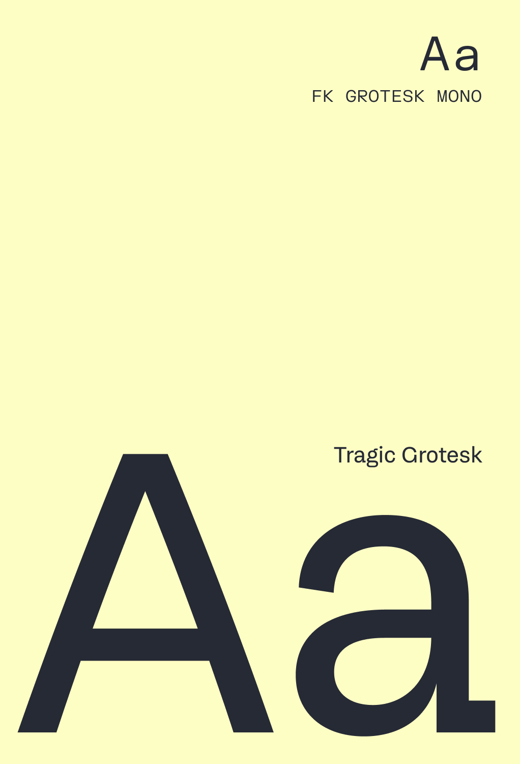 Letters Aa showcasing the Tragic Grotesk font in uppercase and lowercase on pale yellow background.