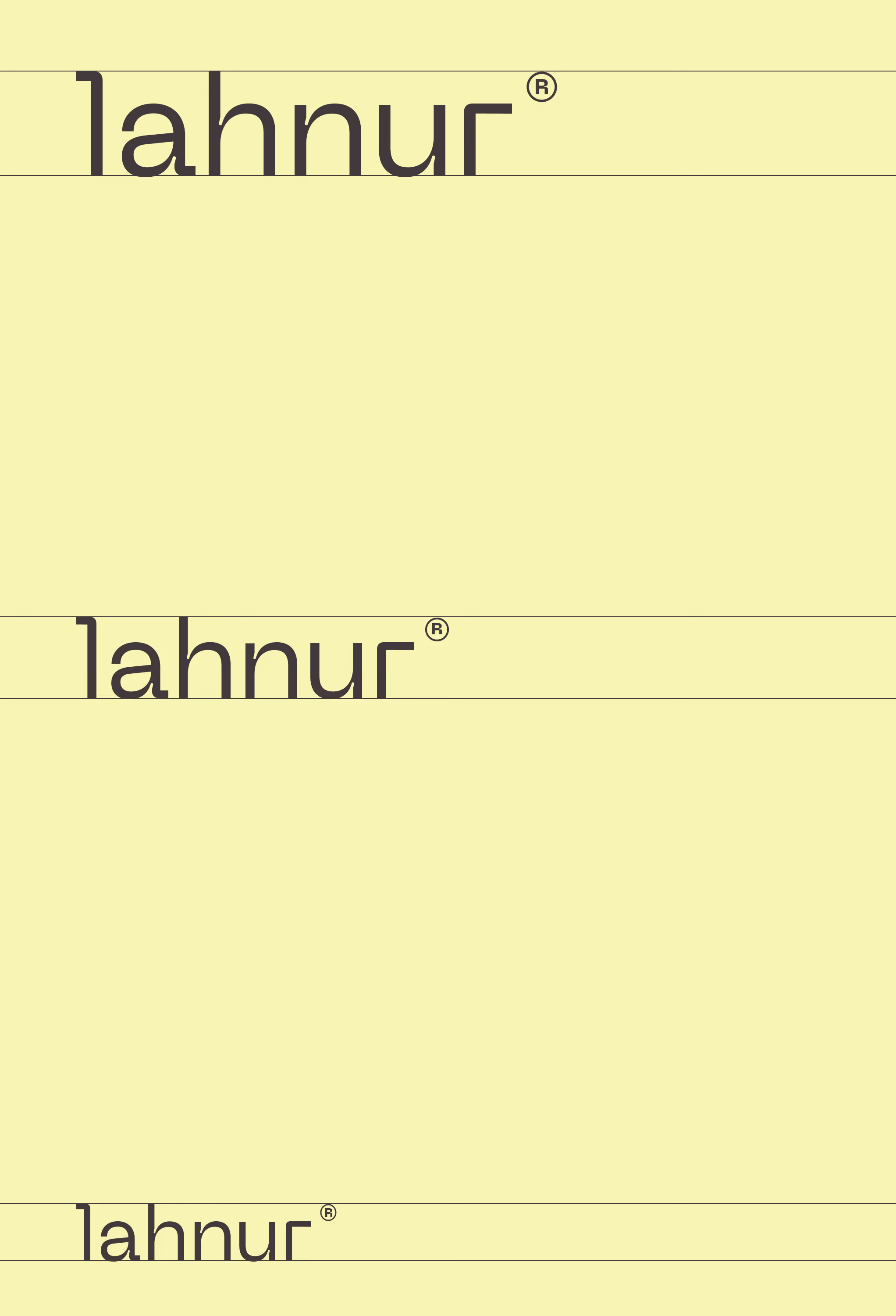 Three instances of the word 'lahnur' in large black font on a pale yellow background with horizontal lines.