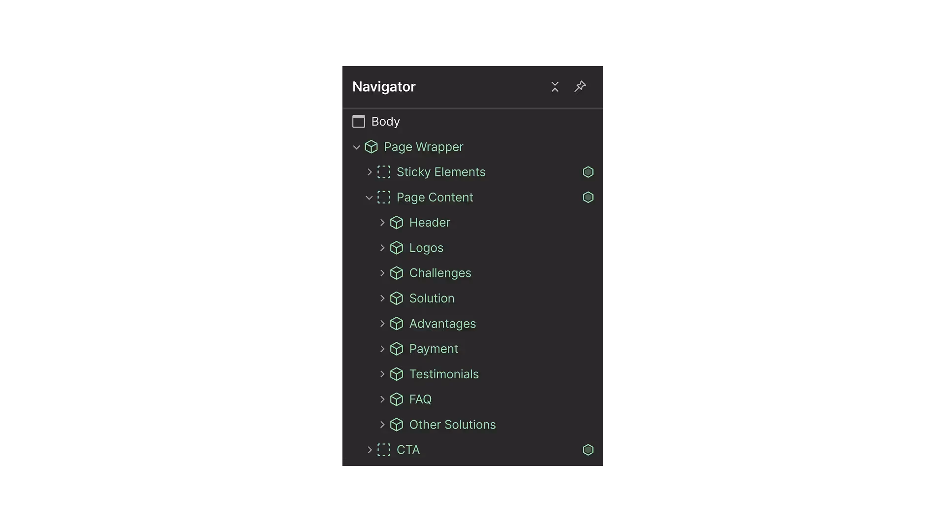 Page structure built entirely with components