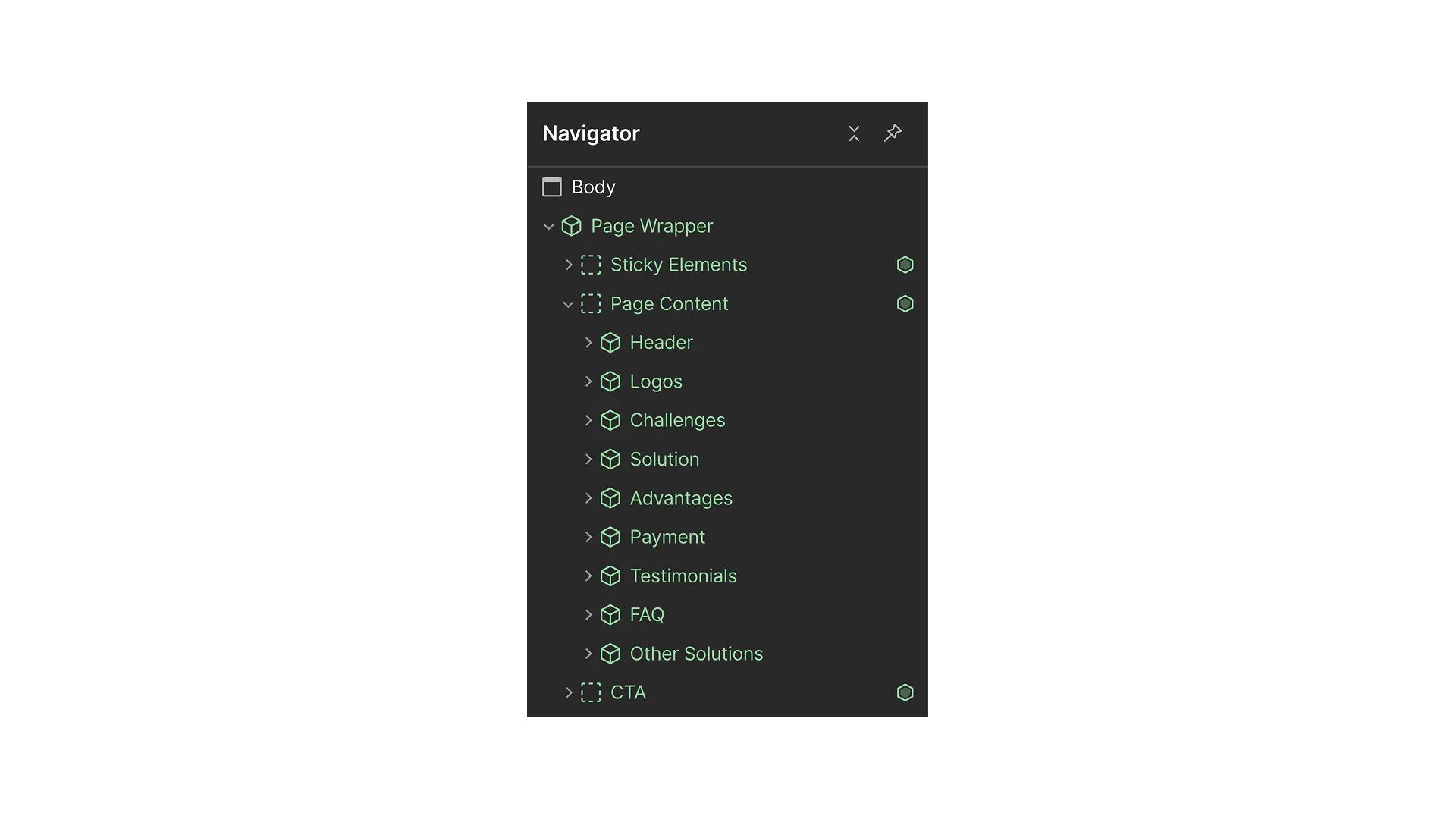 Page structure built entirely with components