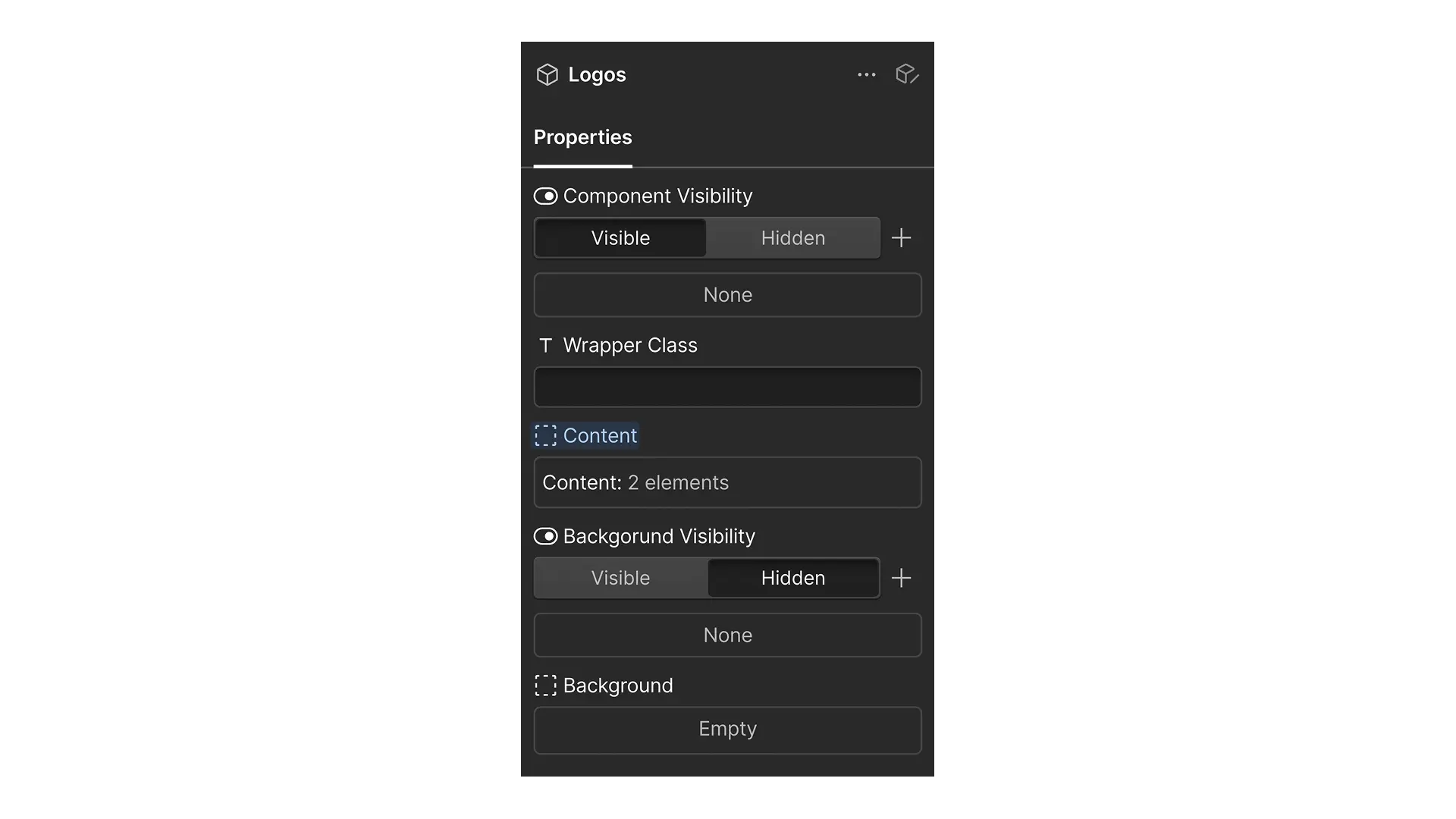 Webflow component properties setup