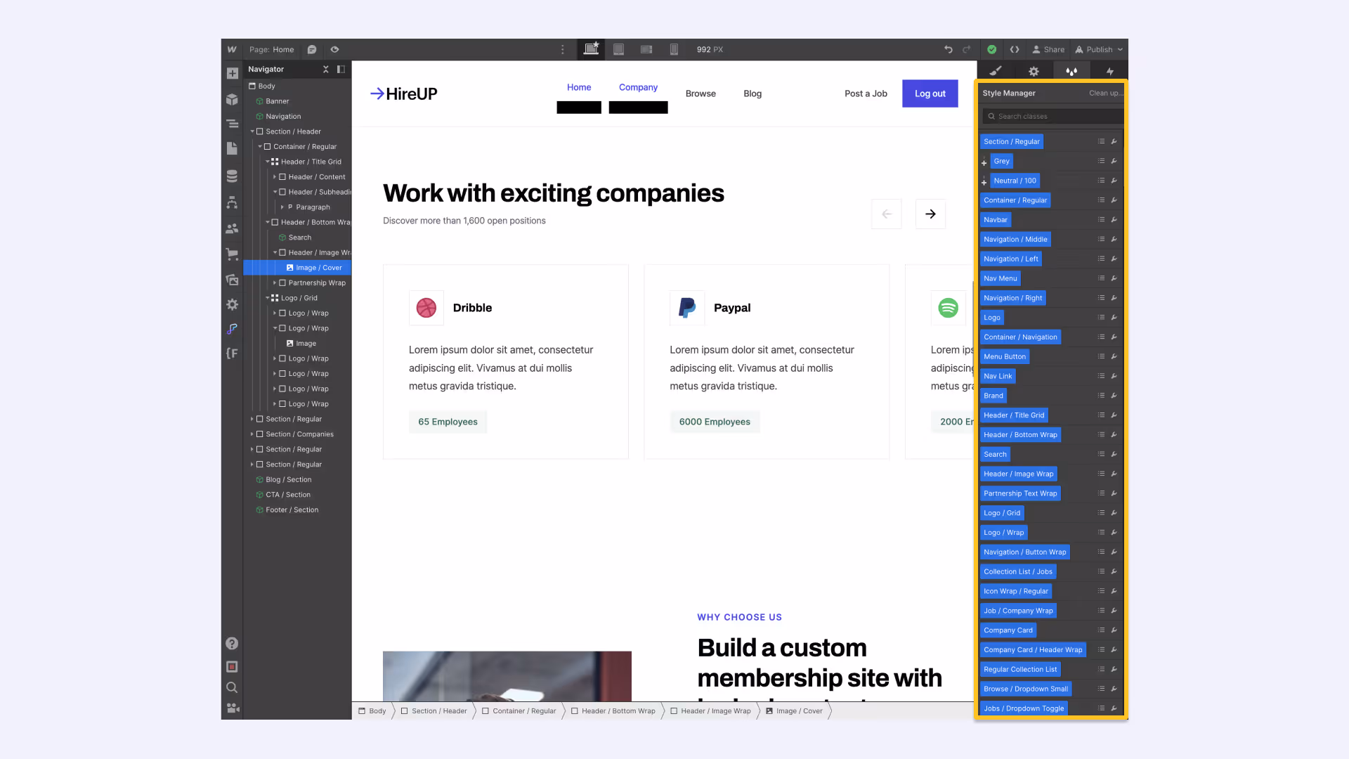Designerのスタイルマネジャーのパネル