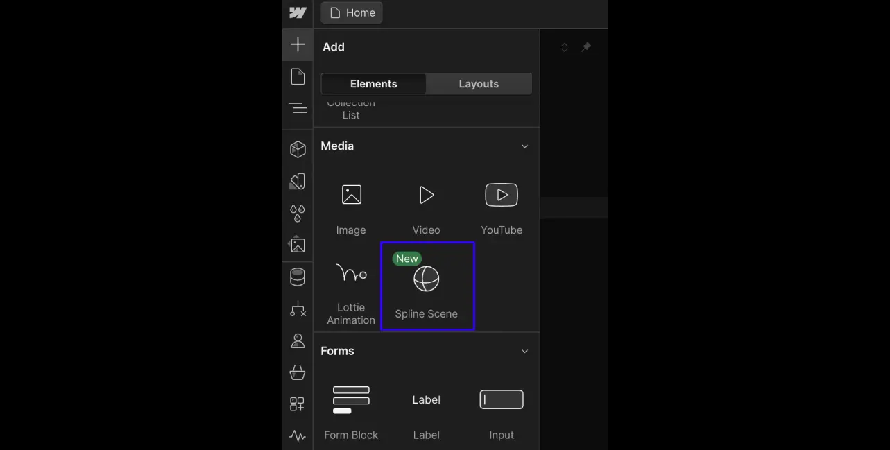 Webflow’s Spline element