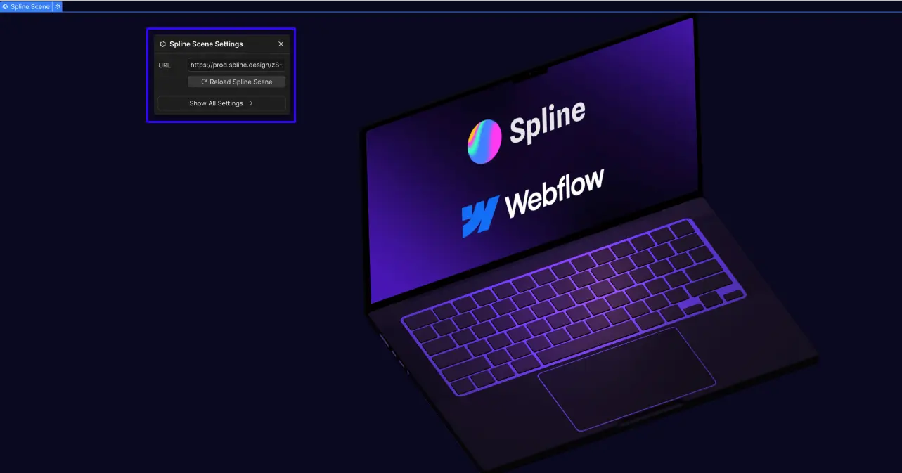 Spline element settings in Webflow