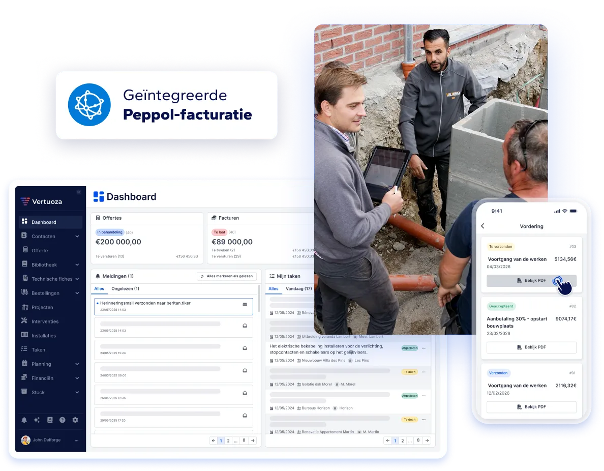 visuel du tableau de bord et de l'application Vertuoza