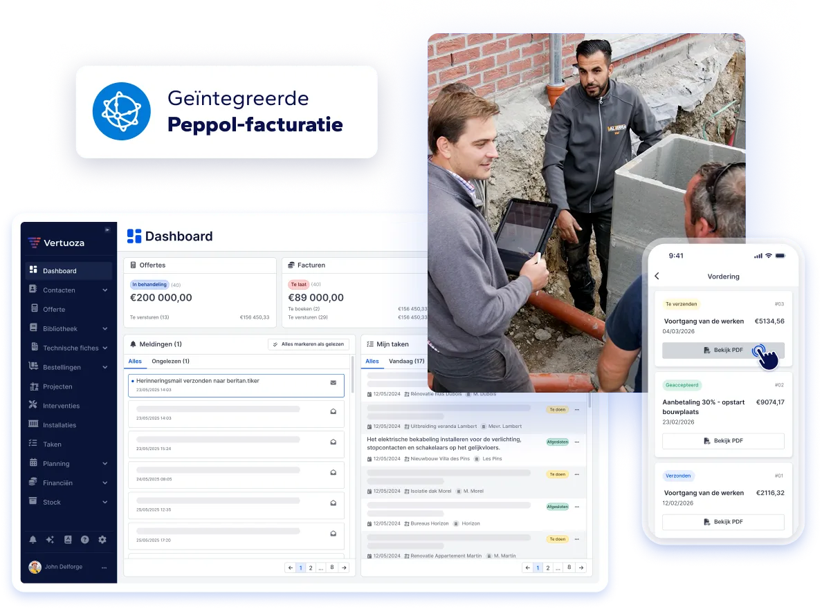 visuel du tableau de bord et de l'application Vertuoza
