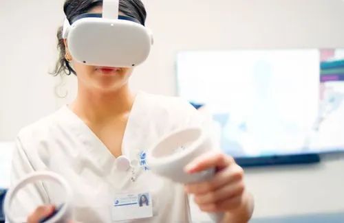 Nurse learner with VR headset