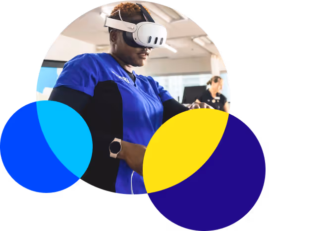 Nurse learner with VR headset