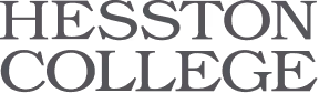 Hesston College text logo in black serif font on a white background.